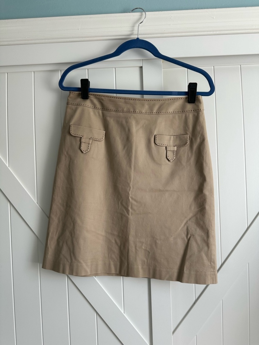 J McLaughlin Khaki Tan A-Line Skirt Stretch Cotton Back Zip Size 6 Classic